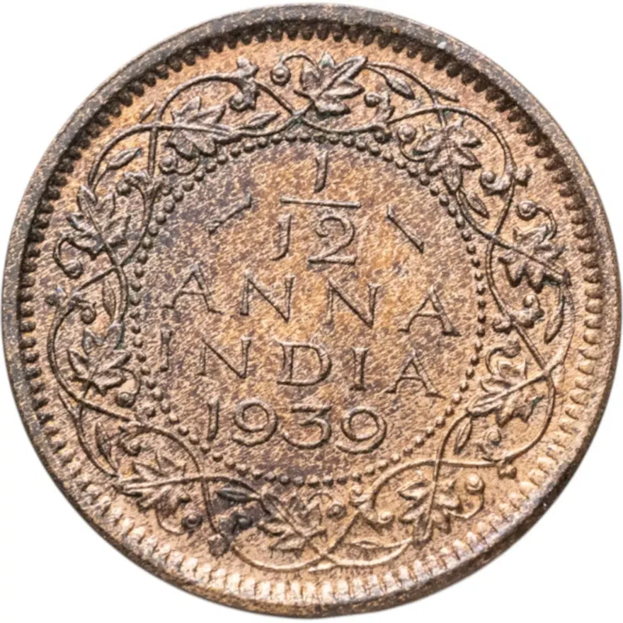 Индия (Британская) 1/12 анны (anna) 1939 •, реверс