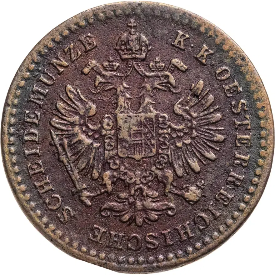 Австрия 5/10 крейцера (kreuzer) 1858 A  знак монетного двора "A" - Вена, реверс