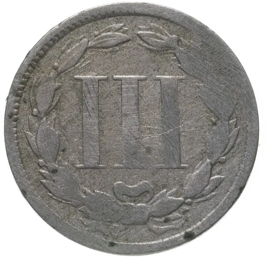 США 3 цента (cents) 1865   никель, реверс