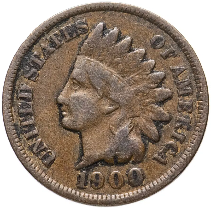 США 1 цент (cent) 1900  Indian Head Cent, аверс
