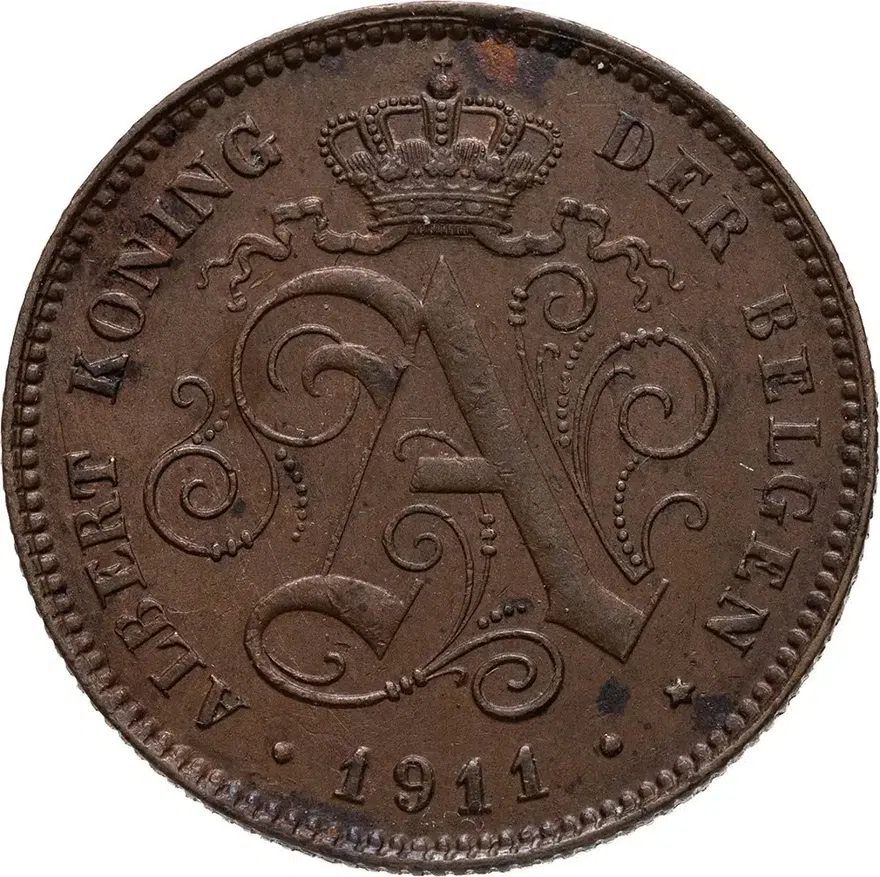 Бельгия 2 сантима (centimes) 1911 ALBERT KONING DER BELGEN, аверс