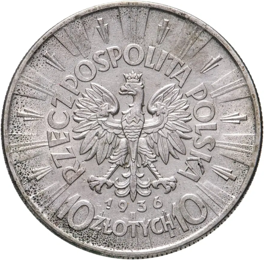 Польша 10 злотых (zlotych) 1936  Пилсудский, реверс