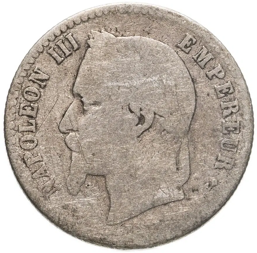 Франция 50 сантимов (centimes) 1865 A  знак монетного двора: "A" - Париж