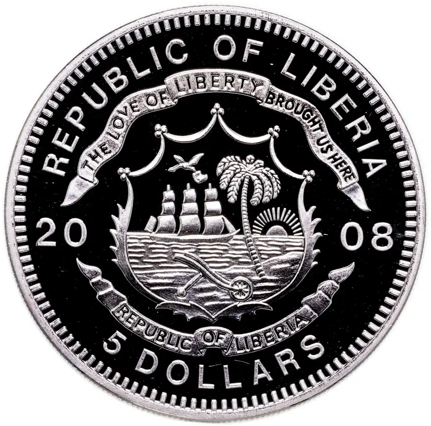 Либерия 5 долларов (dollars) 2008 "Танки Второй мировой войны - Ха-Го", реверс