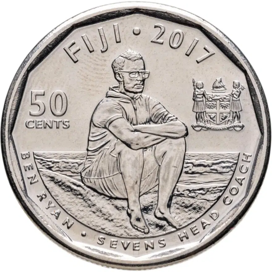 Фиджи 50 центов (cents) 2017 Команда Фиджи по регби 7 чемпионы Олимпиады 2016, реверс