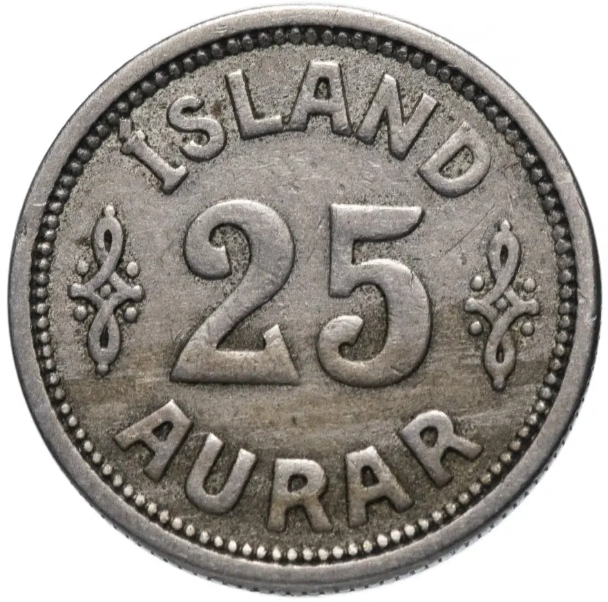 Исландия 25 эйре (aurar) 1923