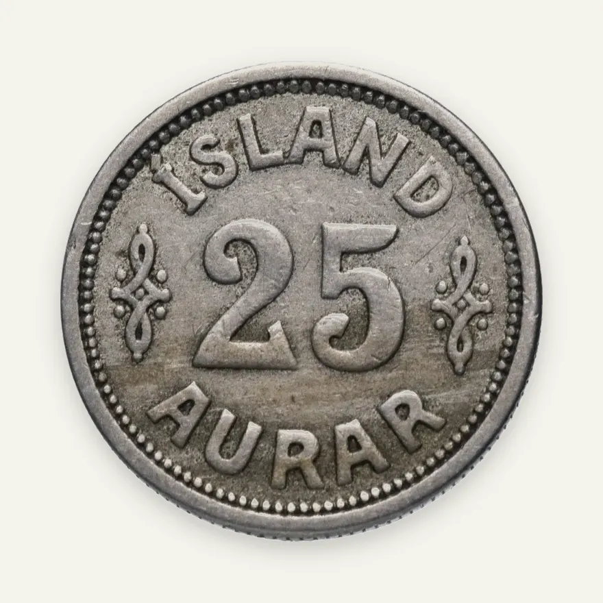 Исландия 25 эйре (aurar) 1923, реверс