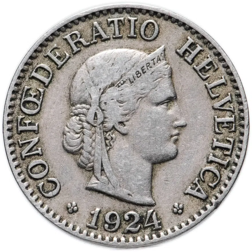 Швейцария 10 раппенов (rappen) 1924
