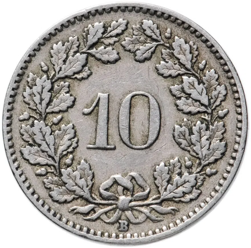 Швейцария 10 раппенов (rappen) 1924, реверс