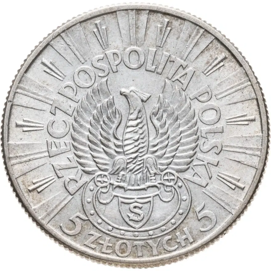 Польша 5 злотых (zlotych) 1934  Юзеф Пилсудский орел без короны, реверс