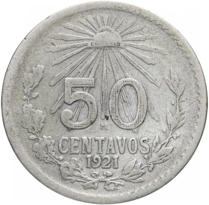Мексика 50 сентаво (centavos) 1921, реверс