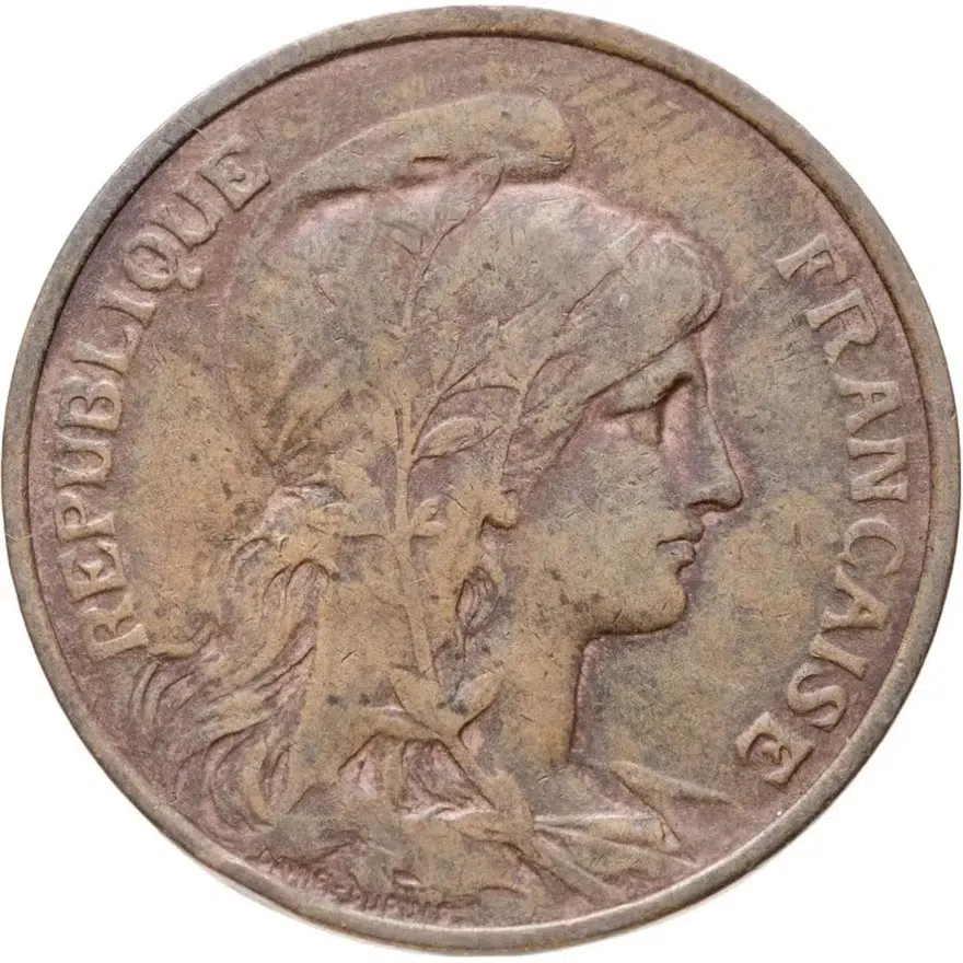Франция 5 сантимов (centimes) 1916 ★  знак монетного двора: "★" - Мадрид, реверс