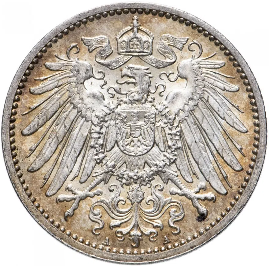 Германия 1 марка (mark) 1914 A  знак монетного двора: "A" - Берлин, реверс