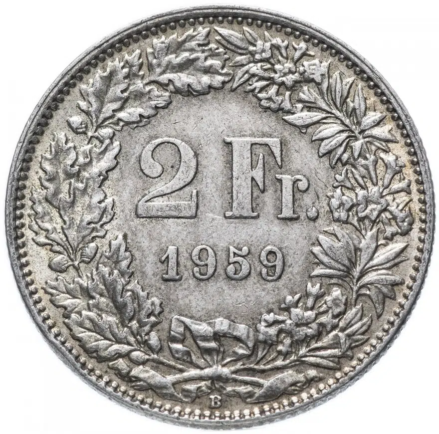 Швейцария 2 франка (francs) 1959, аверс