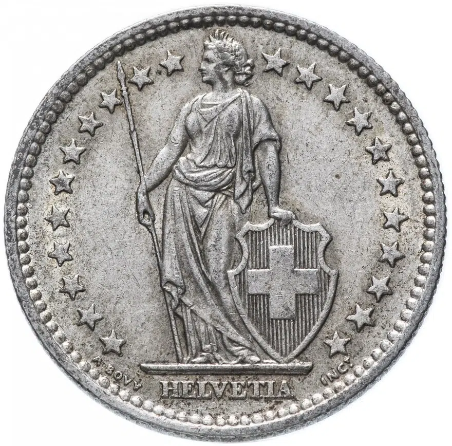 Швейцария 2 франка (francs) 1959, реверс