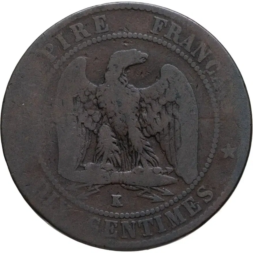 Франция 10 сантимов (centimes) 1856 K  знак монетного двора: "K" - Бордо, реверс