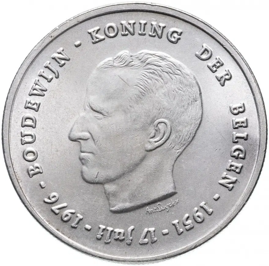 Бельгия 250 франков (francs) 1976 "25 лет правления Короля Бодуэна I"