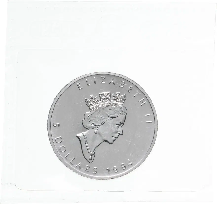 Канада 5 долларов (dollars) 1994  Кленовый лист, реверс