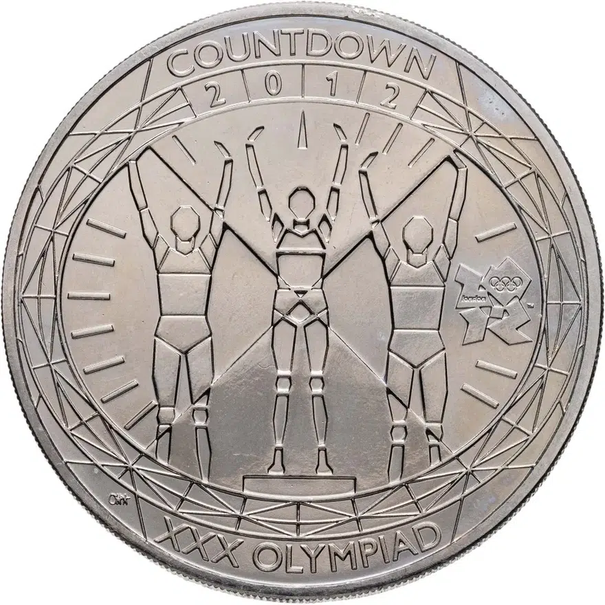 Великобритания 5 фунтов (pounds) 2012 Игры XXX летней Олимпиады Лондон-2012 - пьедестал победителей. Обратный отсчет «0», аверс