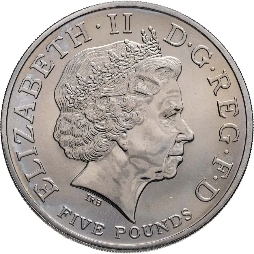 Великобритания 5 фунтов (pounds) 2012 Игры XXX летней Олимпиады Лондон-2012 - пьедестал победителей. Обратный отсчет «0», реверс