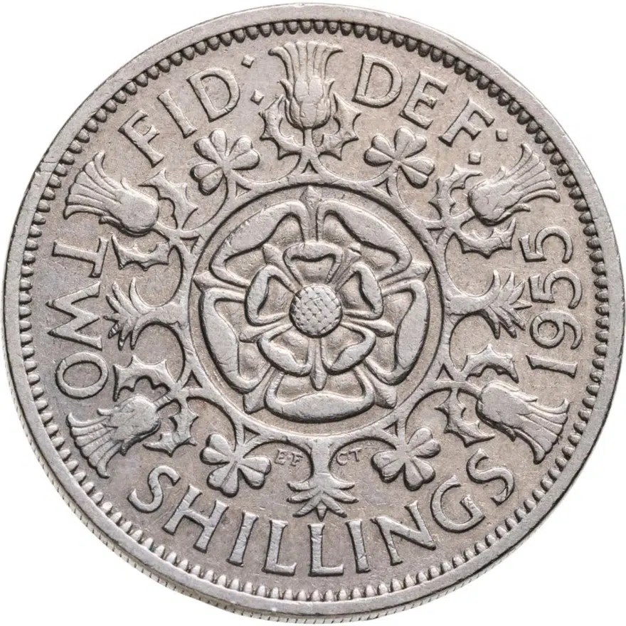 Великобритания 2 шиллинга (флорин, shillings) 1955, реверс