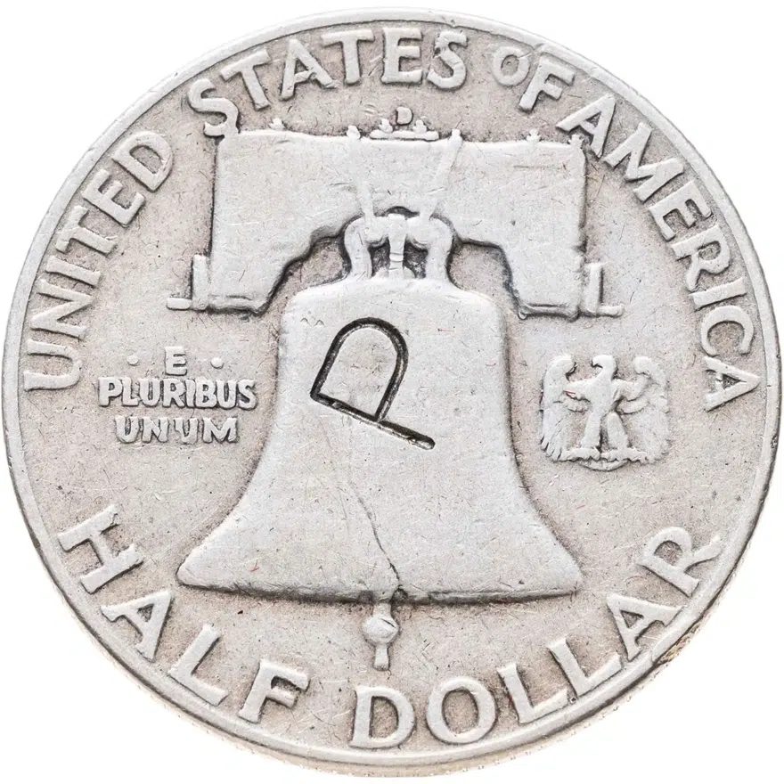 США 50 центов (1/2 доллара, half dollar) 1953 D Franklin Half Dollar знак монетного двора "D" - Денвер, аверс