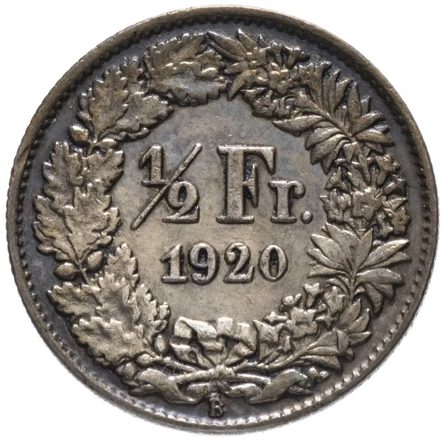 Швейцария 1/2 франка (franc) 1920