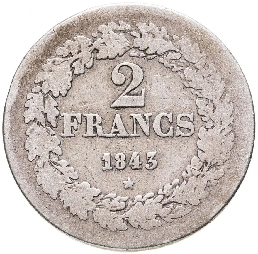 Бельгия 2 франка (francs) 1843, реверс