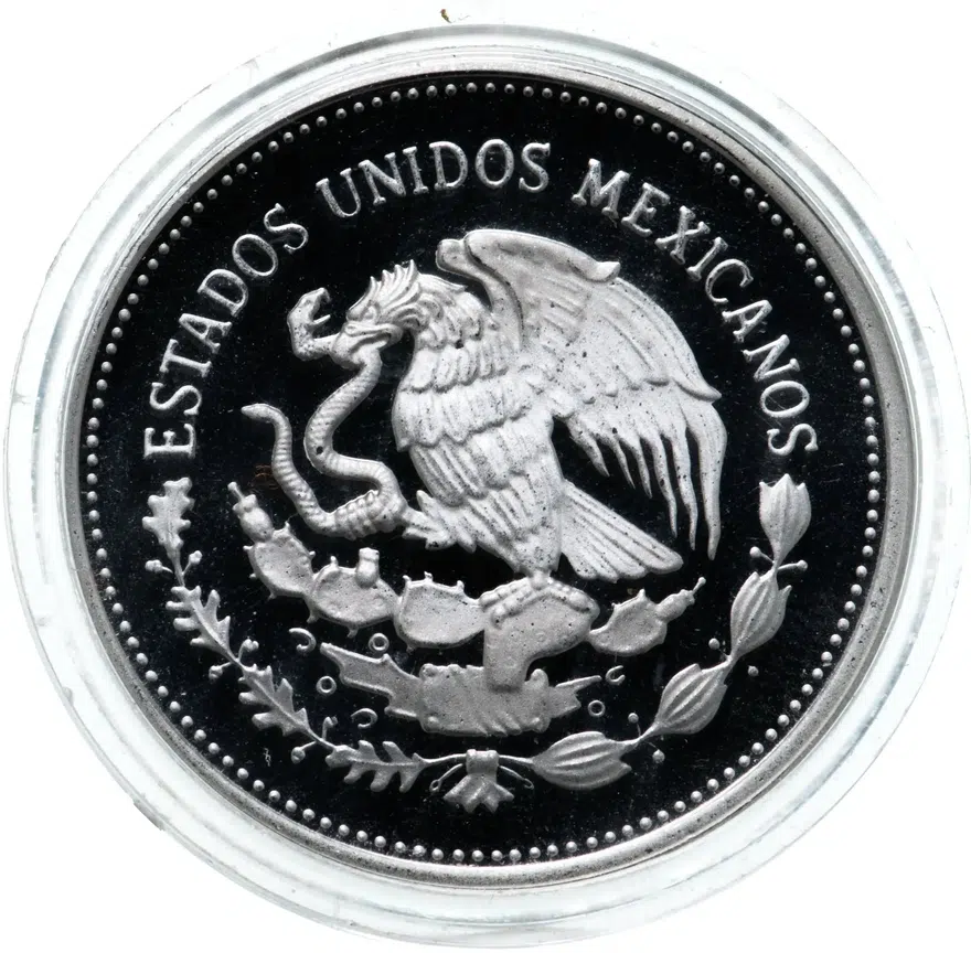 Мексика 100 песо (pesos) 1986 Чемпионат мира по футболу 1986 - Мяч и глобус, реверс