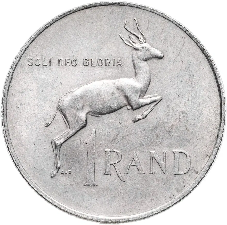 ЮАР 1 ранд (рэнд, rand) 1967  Первая годовщина смерти Хендрика Фервурда, надпись на африкаанс - "SUID-AFRIKA", реверс