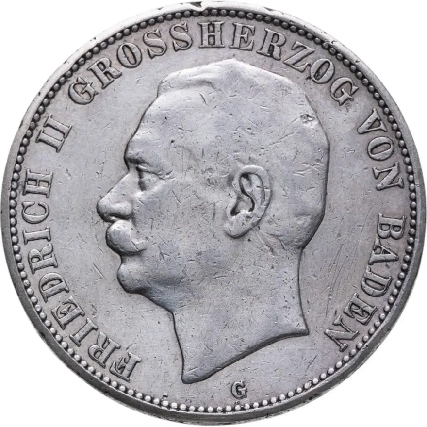 Германия (Империя) 5 марок (mark) 1913 G Баден