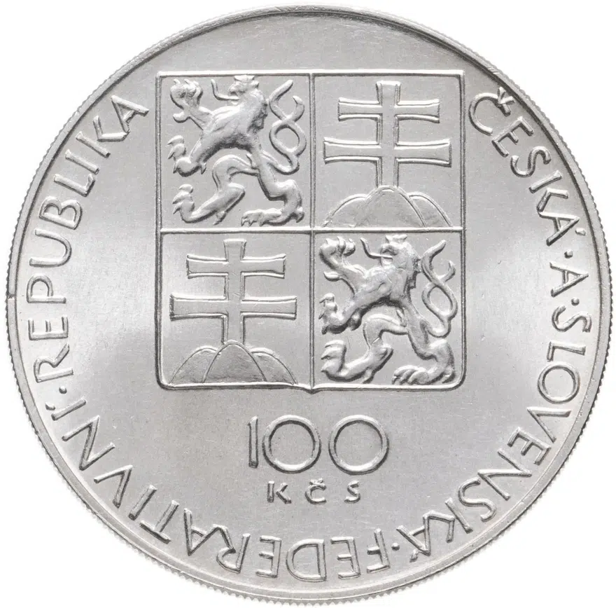 Чехословакия 100 крон (korun) 1991  200 лет со дня смерти Вольфганга Моцарта, аверс