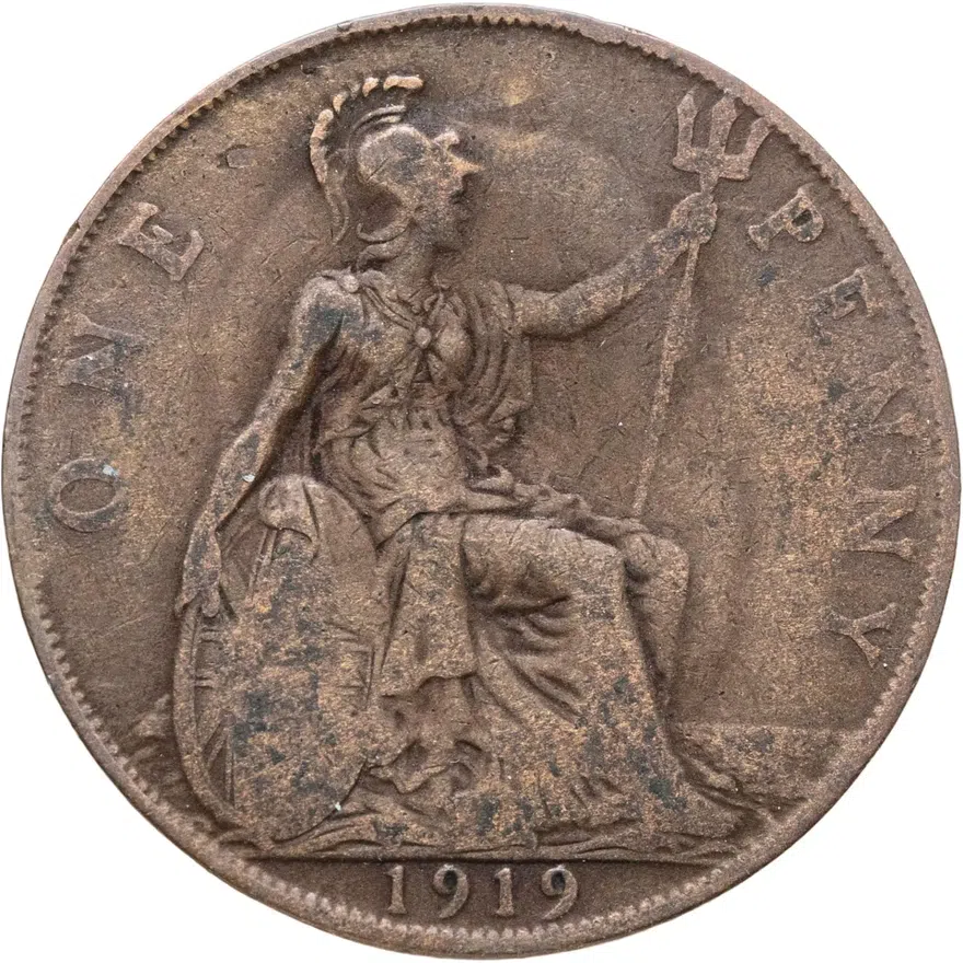 Великобритания 1 пенни (penny) 1919   Без отметки монетного двора, аверс