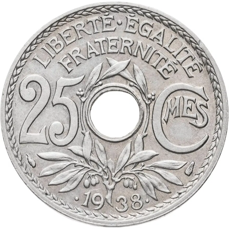 Франция 25 сантимов (centimes) 1938, аверс