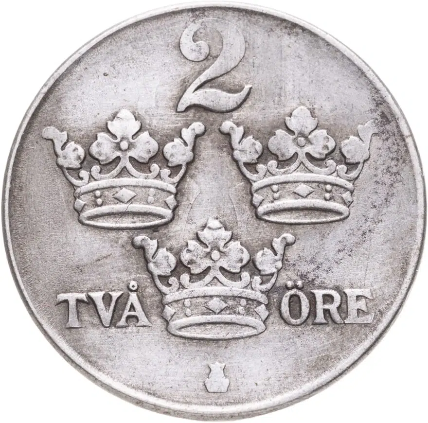 Швеция 2 эре (ore) 1945, реверс