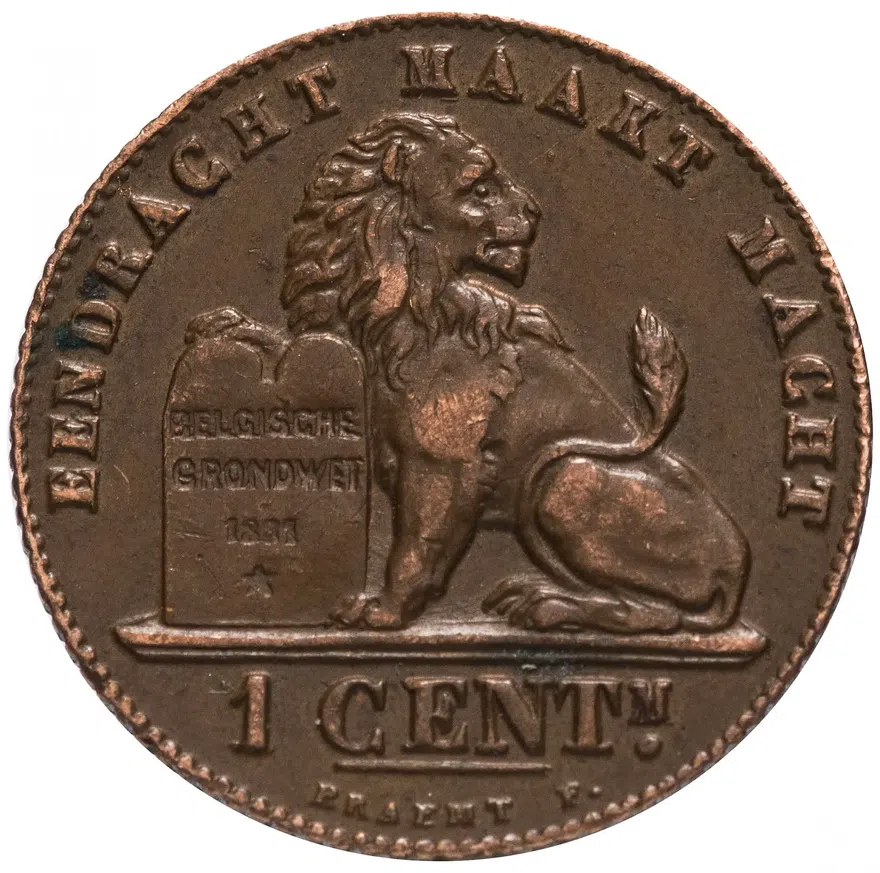 Бельгия 1 сантим (centime) 1912 Надпись на голландском - 'ALBERT KONING DER BELGEN'
