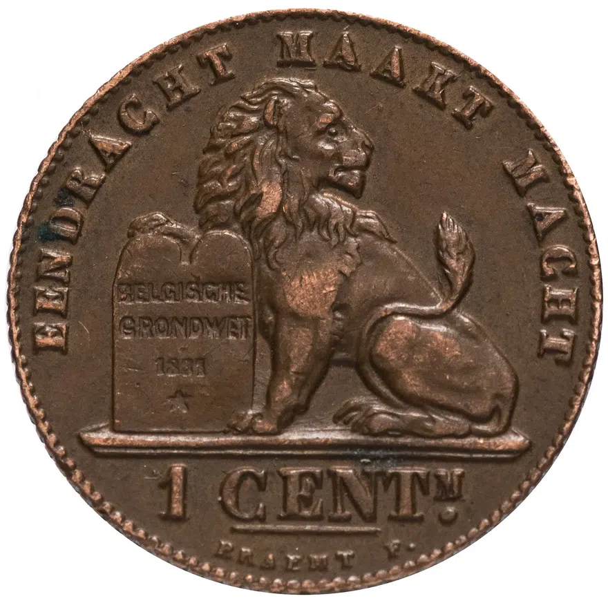 Бельгия 1 сантим (centime) 1912 Надпись на голландском - 'ALBERT KONING DER BELGEN', реверс