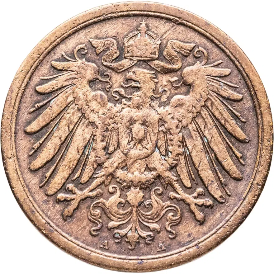 Германия 2 пфеннига (pfennig) 1906 A  знак монетного двора: "A" - Берлин, реверс