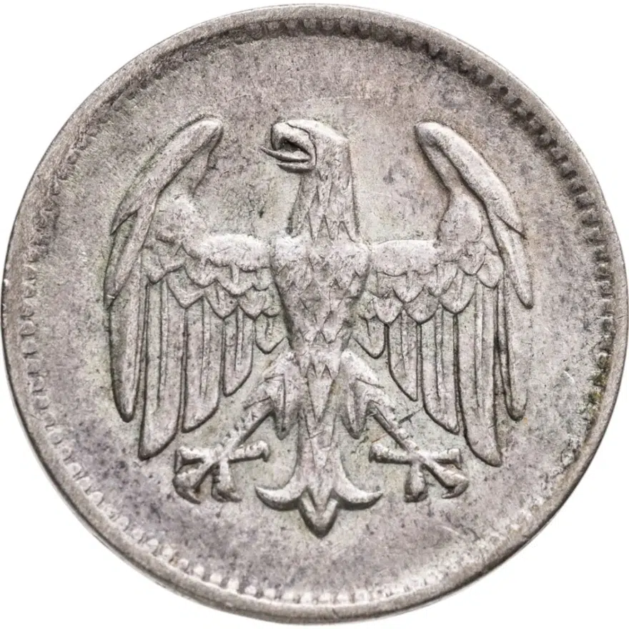 Германия 1 марка (mark) 1924 A  знак монетного двора "A" — Берлин, аверс