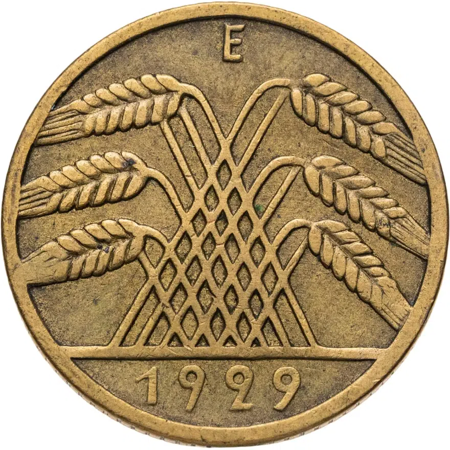 Германия 10 рейхспфеннигов (reichspfennig) 1929 E  знак монетного двора "E" — Мульденхюттен