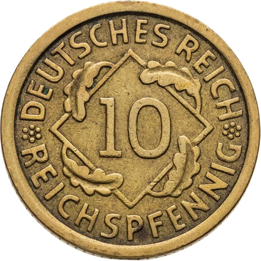 Германия 10 рейхспфеннигов (reichspfennig) 1929 E  знак монетного двора "E" — Мульденхюттен, реверс