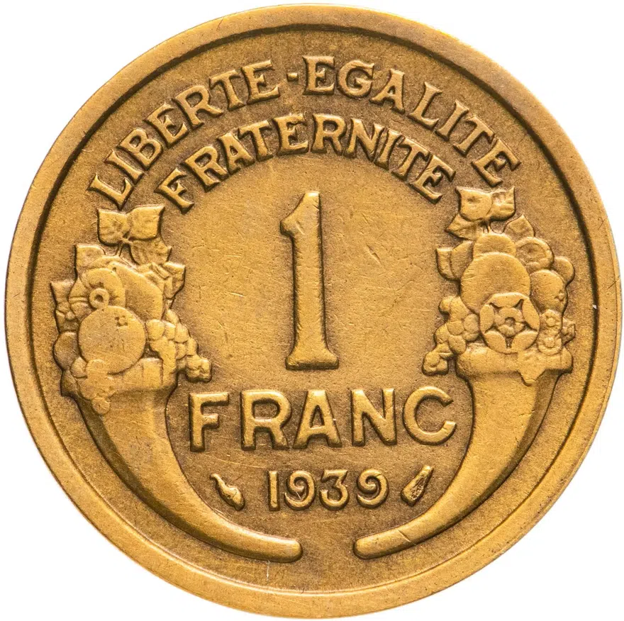 Франция 1 франк (franc) 1939, реверс