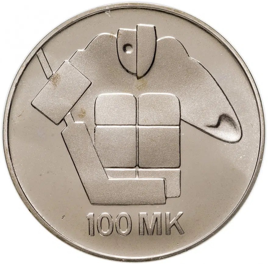 Финляндия 100 марок 1991 "Чемпионат мира по хоккею", аверс