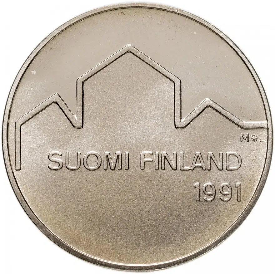Финляндия 100 марок 1991 "Чемпионат мира по хоккею", реверс