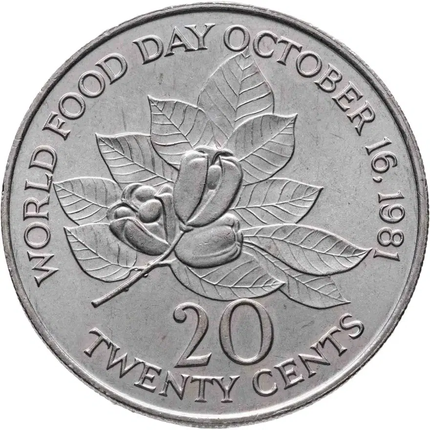 Ямайка 20 центов (cents) 1986  ФАО - WORLD FOOD DAY OCTOBER 16.1981