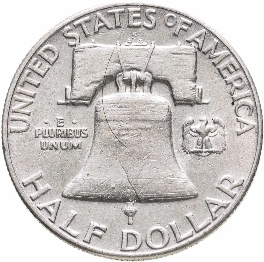 США 50 центов (1/2 доллара, half dollar) 1954 S Franklin Half Dollar знак монетного двора: "S" - Сан-Франциско