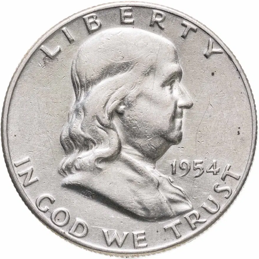 США 50 центов (1/2 доллара, half dollar) 1954 S Franklin Half Dollar знак монетного двора: "S" - Сан-Франциско, реверс