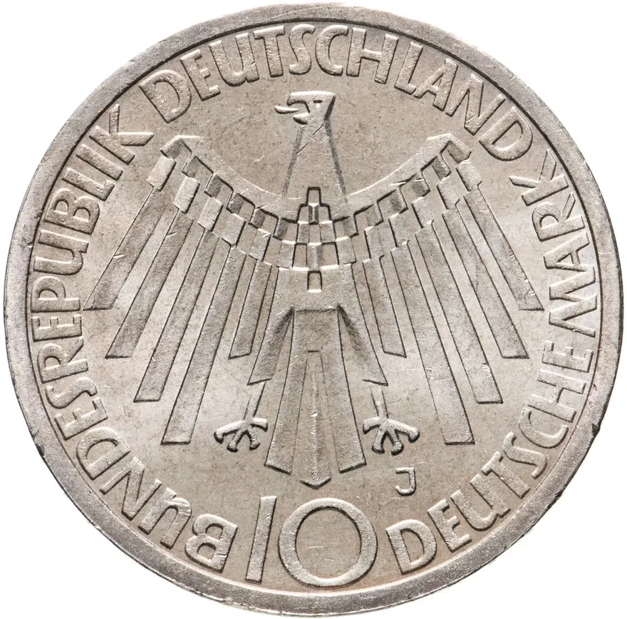 Германия (ФРГ) 10 марок 1972 "XX летние Олимпийские Игры, Мюнхен 1972", реверс