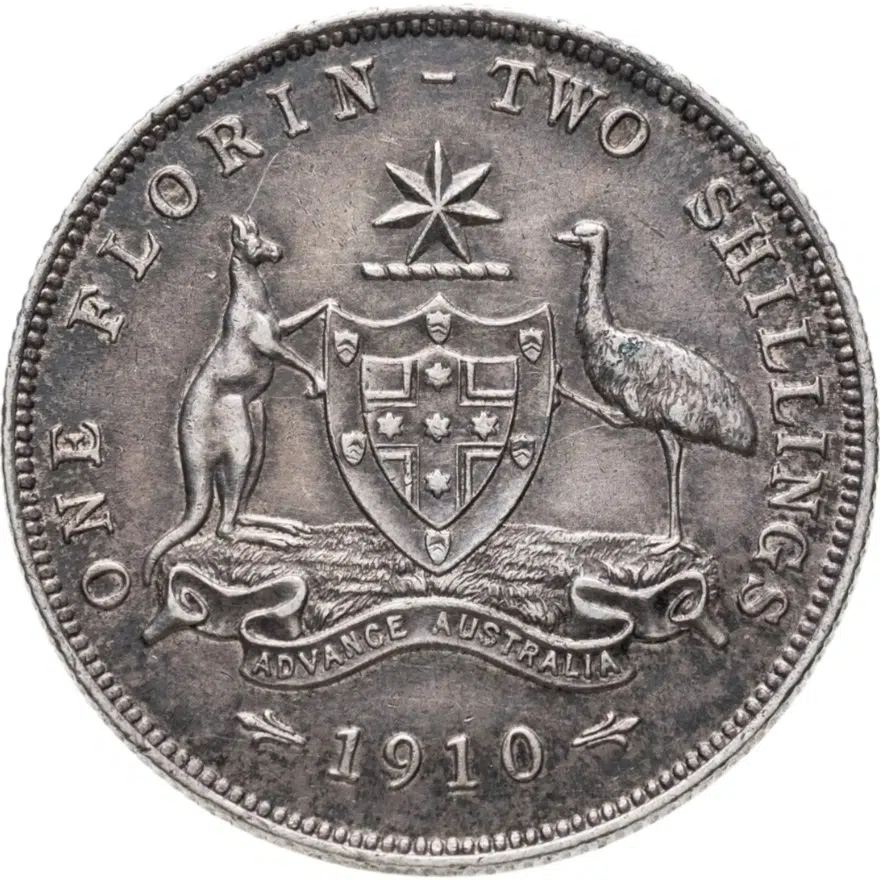 Австралия 2 шиллинга (флорин, shillings) 1910, реверс
