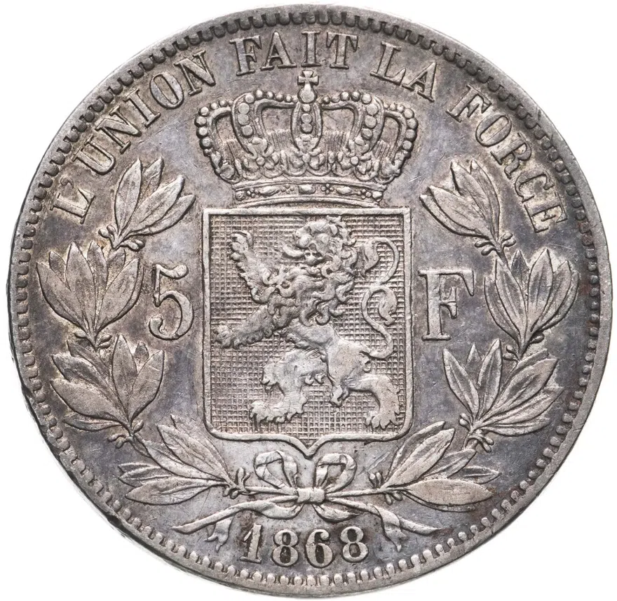 Бельгия 5 франков (francs) 1868, реверс